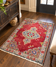 Antique Malayer Hand Knotted Wool Rug 55x39 Red Village Scatter Rug