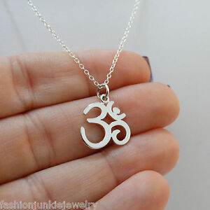 925 Sterling Silver Namaste Yoga Ohm Jewelry Charm Pendant Om Symbol Necklace 
