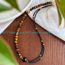 Faceted 3mm Black Spinel  8mm Tiger Eye Minimalist Gems Ornamenta Necklace 18''
