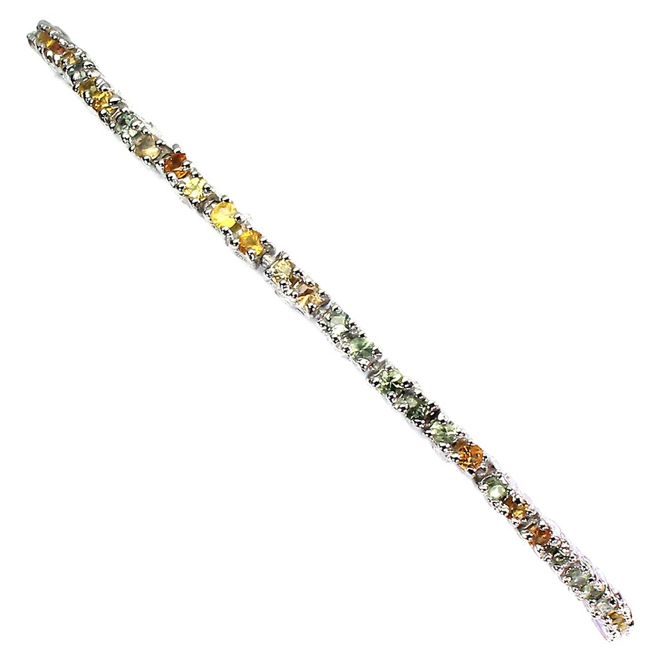 925 Sterling Silver Sapphire Round Diamond Cut  Bracelet 8 Inches - Image 2 of 4