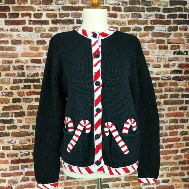 Novelty Christmas Sweater Red White Candy Canes Sz Medium Bechamel