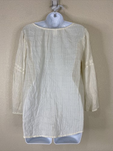 Old Navy Damen Größe M elfenbein/gold gestreift V-Ausschnitt Oberteil 3/4 Arm - Bild 4 von 6