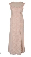 CHESCA  FLORAL BEADED PANEL GOWN DRESS SIZE 14 BRAND NEW CHAMPAGNE