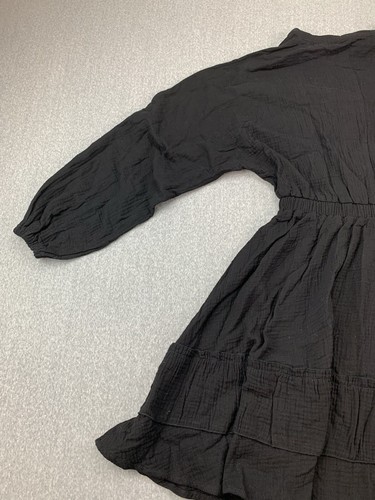 Vestido Gauzy Crepe Fit Estilo Mujer Mediano Negro En Niveles Volantes Ligero Artístico Boho - Imagen 7 de 17