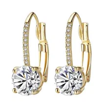 18K Yellow Gold 4 Ct Leverback Created CZ Drop Dangle Earring for Women Plated