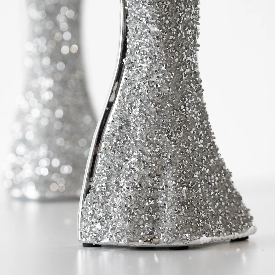 Set of 2 Elegant Lady Figure Tall 30cm Silver Ceramic Decorative Shelf Ornaments - Image 4 of 4