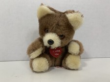 Russ Berrie I Love You red heart small brown teddy bear plush Made Korea nutshel