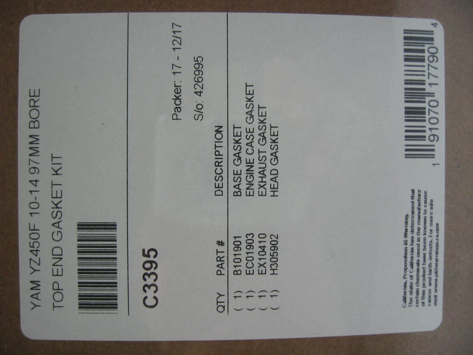 Kits de juntas de pistón CP cilindro 2010-17 YZ450F YZ450FX WR450F STD 97 mm 13,5:1 Foto 4 de 4