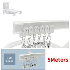 US 5M White Flexible Curtain Track Room Wall Side Mounted Rail Gliders Clips Set