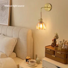 Vintage Flower Glass Wall Lamp Brass Indoor Bedside LED Lights Sconce Wall Light