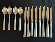 Oneida Satin MOTIF Cube Mark Stainless Flatware - Lot of 12: 4 Spoons, 8 Knives