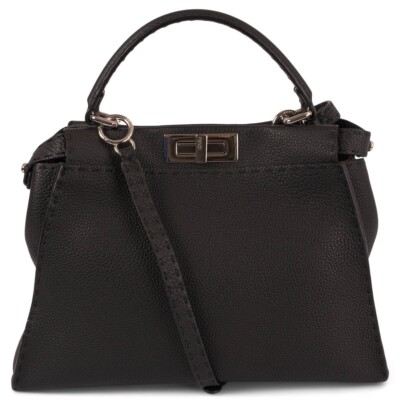 68755 auth FENDI black Romano leather PEEKABOO ISeeU