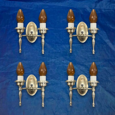 Set Of Four 4 antique Weathered Nickel Brass Two Arm wall sconces Nice 106E
