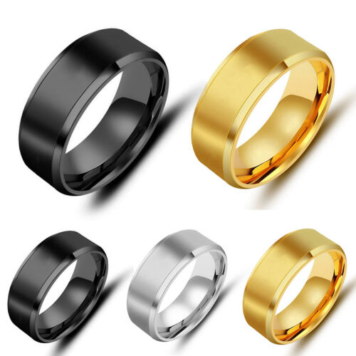 1PC Size 7-13 Men Male Titanium Stainless Steel Ring Promise Engagement Wedding - Afbeelding 1 van 15