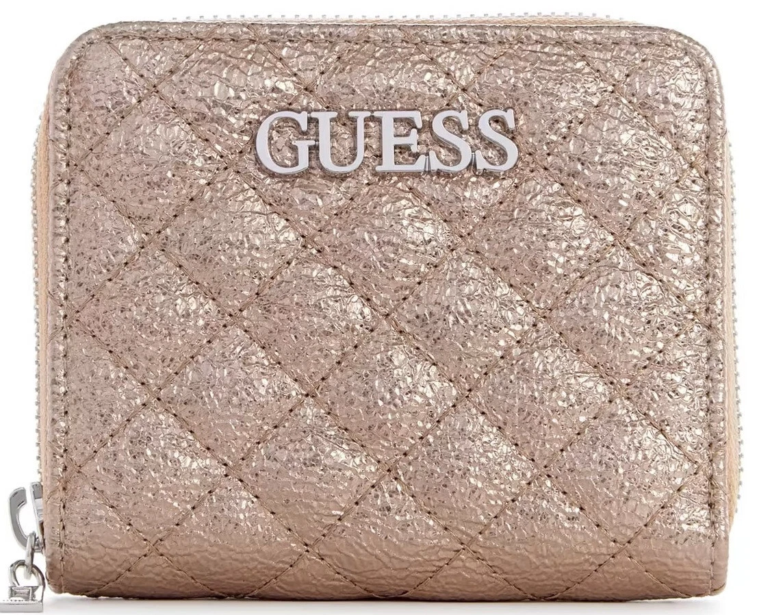 NEW GUESS Women s metallic Diamond Quilted Small Zip Around Wallet