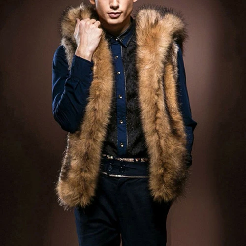 Chaleco de piel sintética para hombre Chaqueta con capucha Chaleco de invierno Abrigo sin mangas Cálido - Imagen 11 de 11