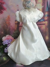VINTAGE antique 1930 DOLL DRESS baby CHRISTENING gown SLIPPER SATIN embroidery