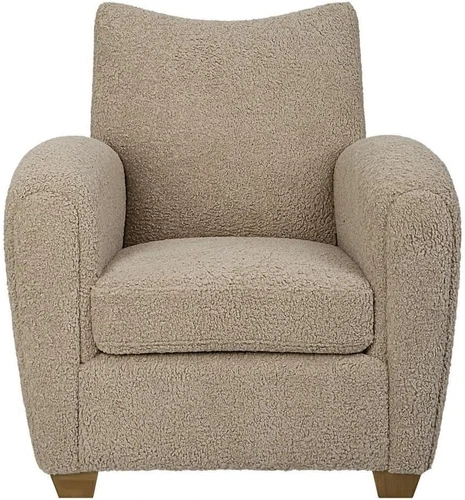 Cozy Teddy Farmhouse Accent Chair in Brown Wood and Fabric - Picture 1 of 5