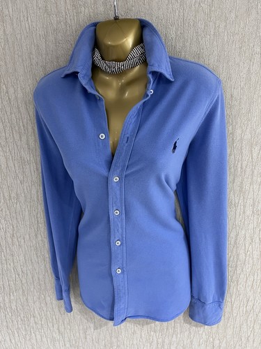 Exquisite Ralph Lauren Blue Featherweight Mesh Shirt Blouse UK10 Stunning - Picture 2 of 6