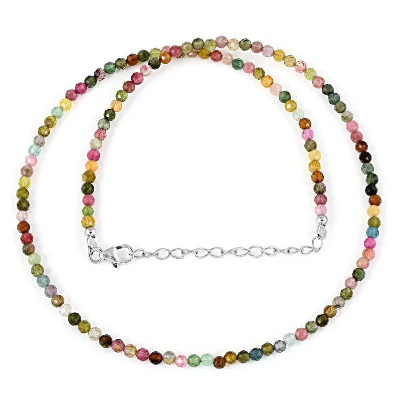 Vatslacreation Natur Turmalin 3mm Rund Kette 925 Silber 18" Halskette - Bild 4 von 4