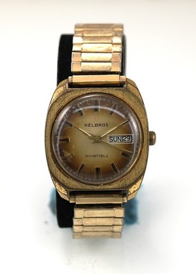 Helbros Invincible Herren Automatik Armbanduhr Gold Edelstahl Day Date Vintage