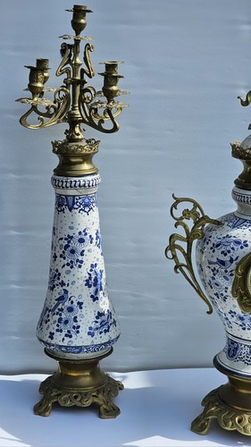 Delft Blue And White Clock Set Graniture Timepiece Movement Impressive Size 80cm - Picture 5 of 24