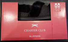 NEW Charter Club Faux Fur Lined Slippers Black Size Large 9-10 NIB