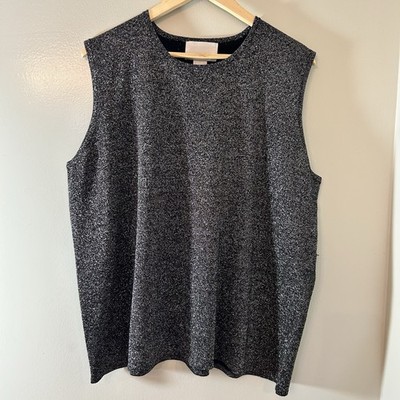 Susan Graver Top Women s 2X Knit Black Silver Liquid Metal Sleeveless