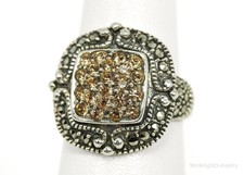 Vintage Marcasite  Crystal Sterling Silver Ring - Size 5.75