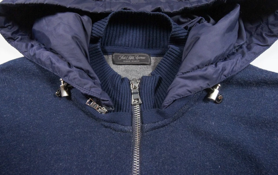 Chaqueta Saks Fifth Avenue Para Hombre Grande Azul Tejida Cremallera Completa Extraíble Sudadera con Capucha Adulto Foto 3 de 4