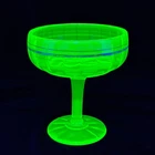 Vtg Uranium Glass Stemmed Compote 5.5” Paneled Bowl Gold Trim Depression