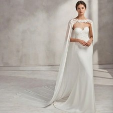 Fancy Long Bridal Bolero Lace Appliques Sweep Train Wedding Cape Shawl Wrap