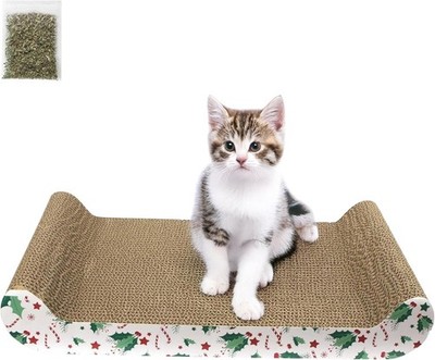 Premium Katzenkratzbrett aus Karton mit Katzenminze - wendbar 360° Wellpappe Scr