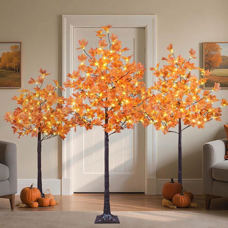 Árbol de Arce Iluminado Artificial 4+5+6FT 288LED Blanco Cálido Decoraciones de Otoño Interior... Foto 3 de 4