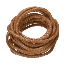 5 Yards 7mm Round Braided Leather Cord Six-Strand for Crafts Light Brown