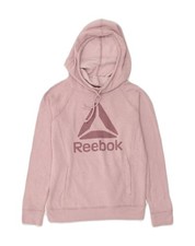 REEBOK Womens Graphic Hoodie Jumper UK 6 XS Pink Cotton AI21