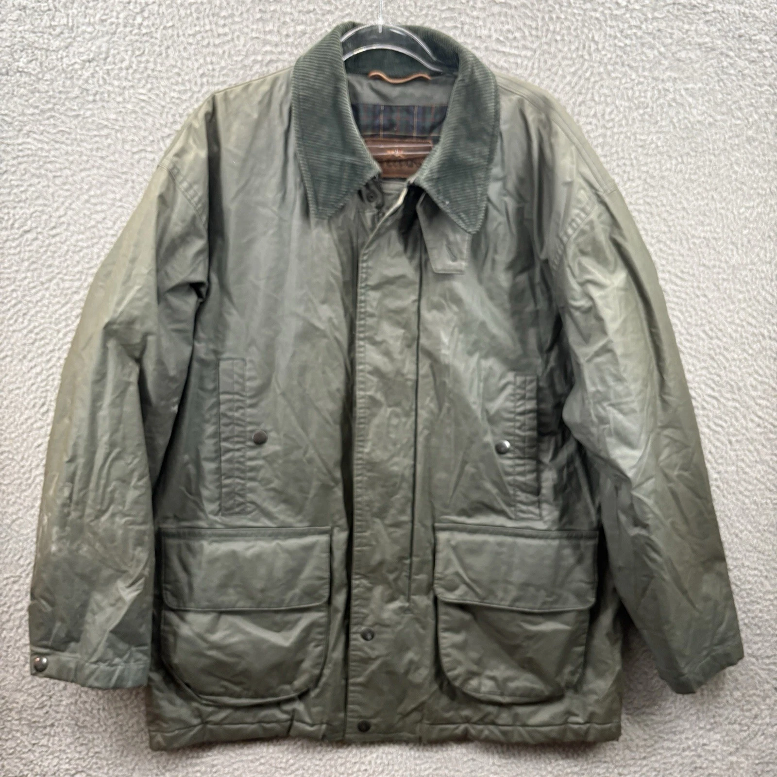 Vintage Les Copains Jacket Mens 2XL Green Waxed Cotton Blanket Lined Quilted *