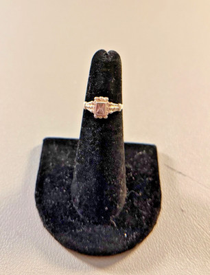 Estate Style 925 Sterling Silver Emerald Cut Clear Stone Ring Size 4 Art Deco