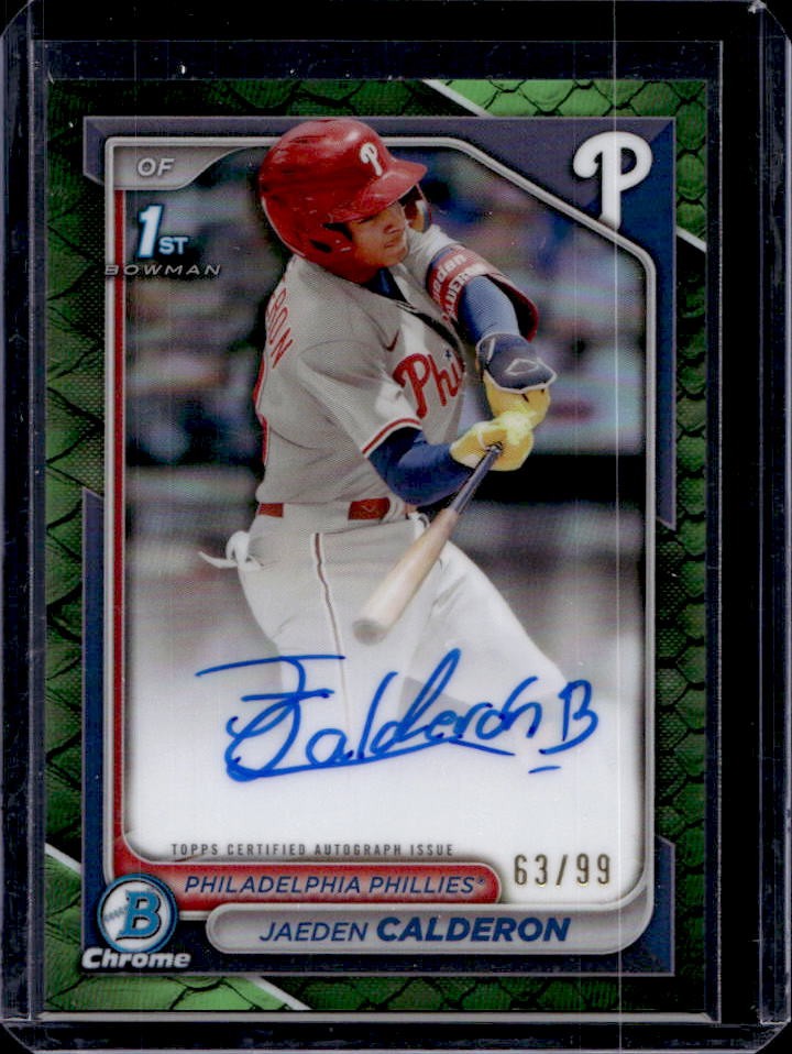 2024 Bowman Chrome Jaeden Calderon Auto Reptilian Green Refractor 1st #63/99