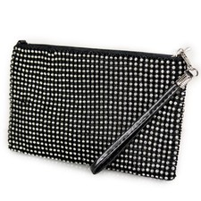 Pochette nera con strass elegante da cerimonia clutch gioiello borsetta tracolla