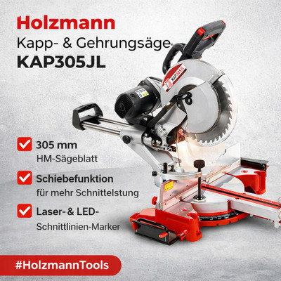 HOLZMANN Kappsäge KAP305JL - Gehrungssäge, Paneelsäge beidseitig 45° schwenkbar