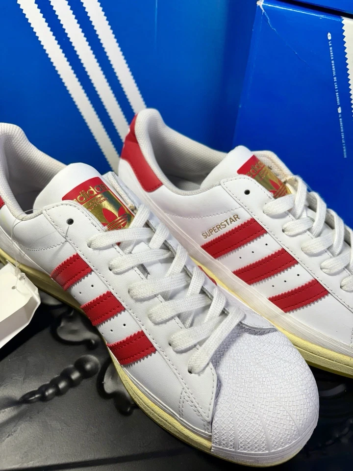 Exclusivas muestras de fábrica Adidas Superstar hermosas elegantes rayas rojas talla 9 Foto 4 de 4