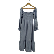Quince Women Maternity Organic Cotton Gauze Smocked Midi Dress Blue XS