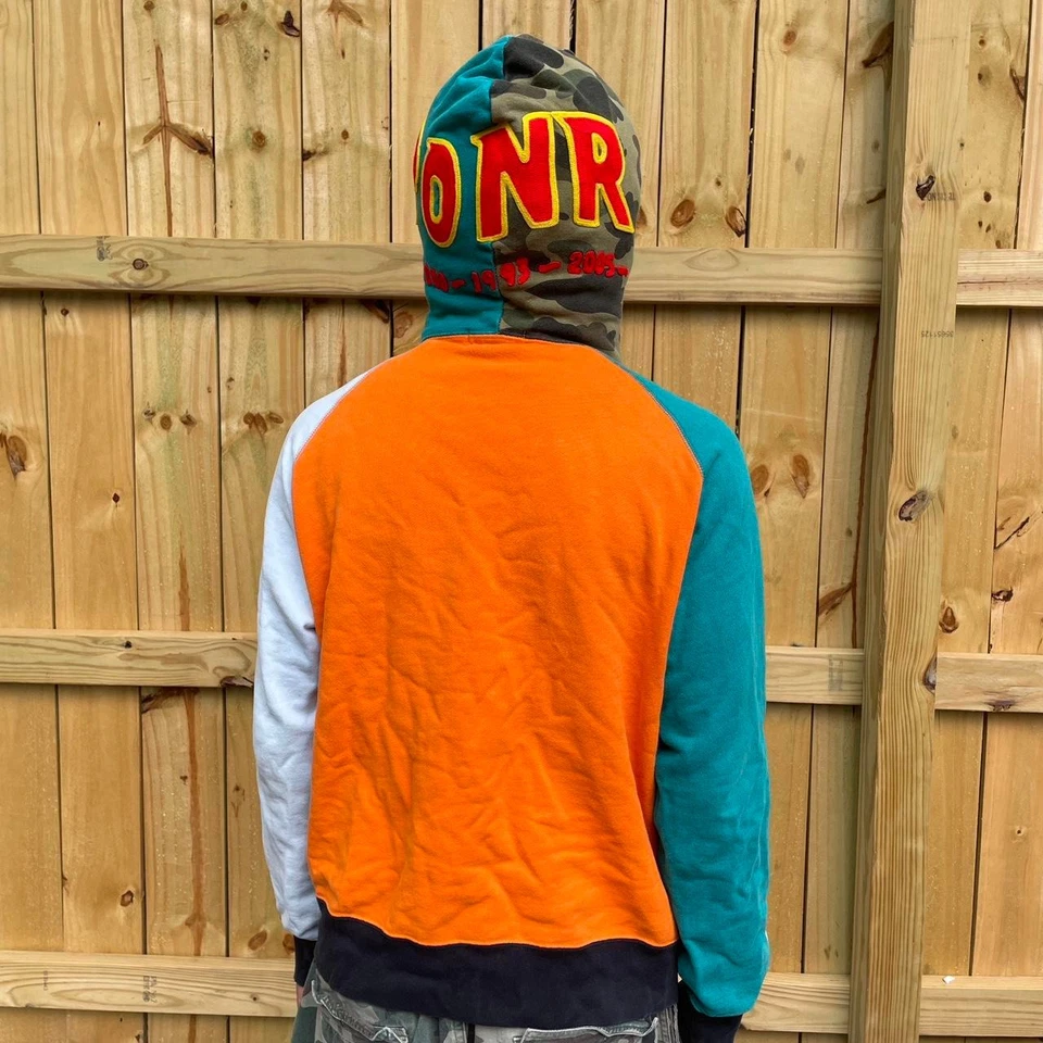 Sudadera con Capucha Bape Shark PONR Patchwork Color Loco Camuflaje Verde azulado y naranja Grande Rara Foto 3 de 4