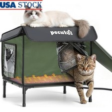 Heated Cat House Outdoor Insulated Waterproof Shelter W/ Canopy  Windows New