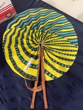 Handmade African Kente Cloth Folding Fan   Ghana Tribal Leather  Fabric Fan