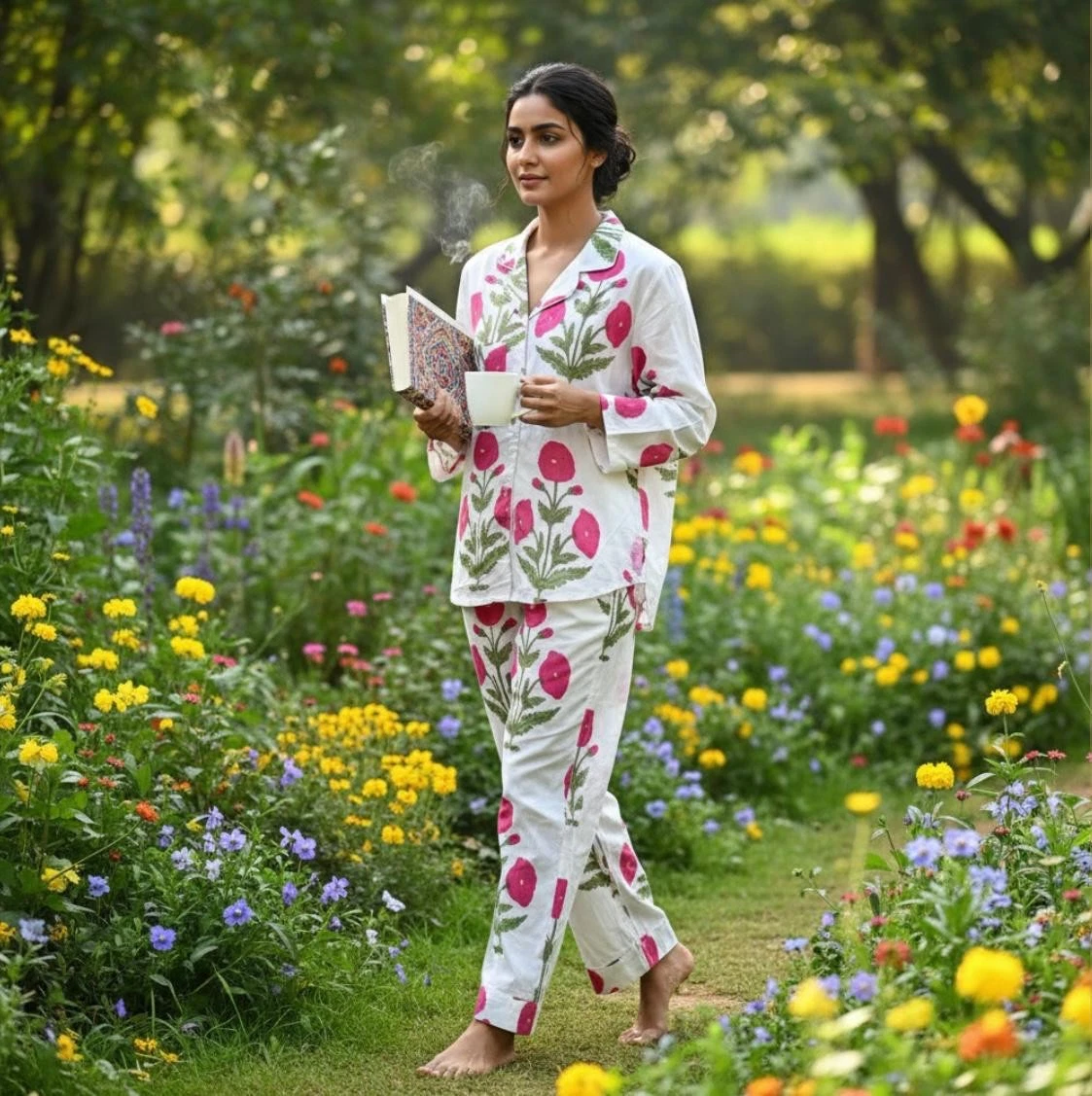 Women Cotton Night Suit Blue Hand Block Floral Print Pajama Set
Opens in a new window or tab
