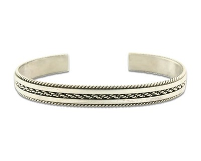 Vintage Navajo Bangle Bracelet Sterling Silver Hand Stamped Signed Tahe