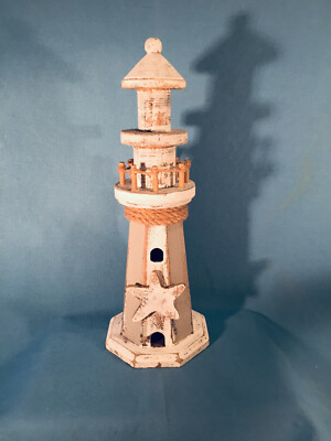 Leuchtturm aus Holz ca. 30 cm im Shabby-Look mit Stern zur Dekoration