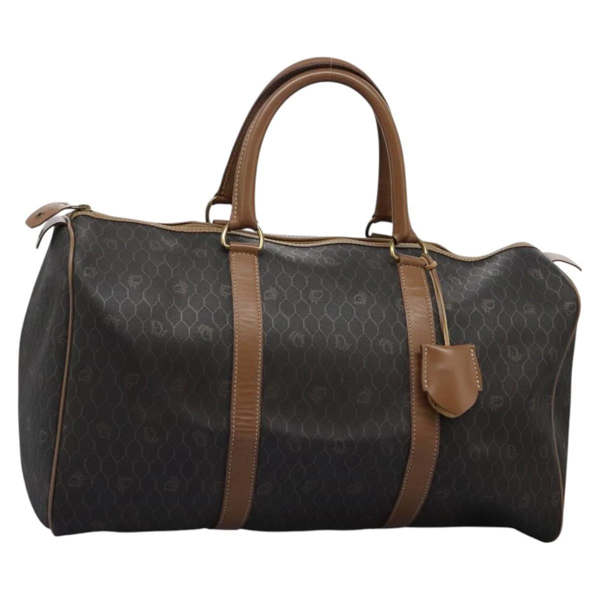Christian Dior sac Boston toile nid d'abeille PVC cuir noir authentique ki5469
